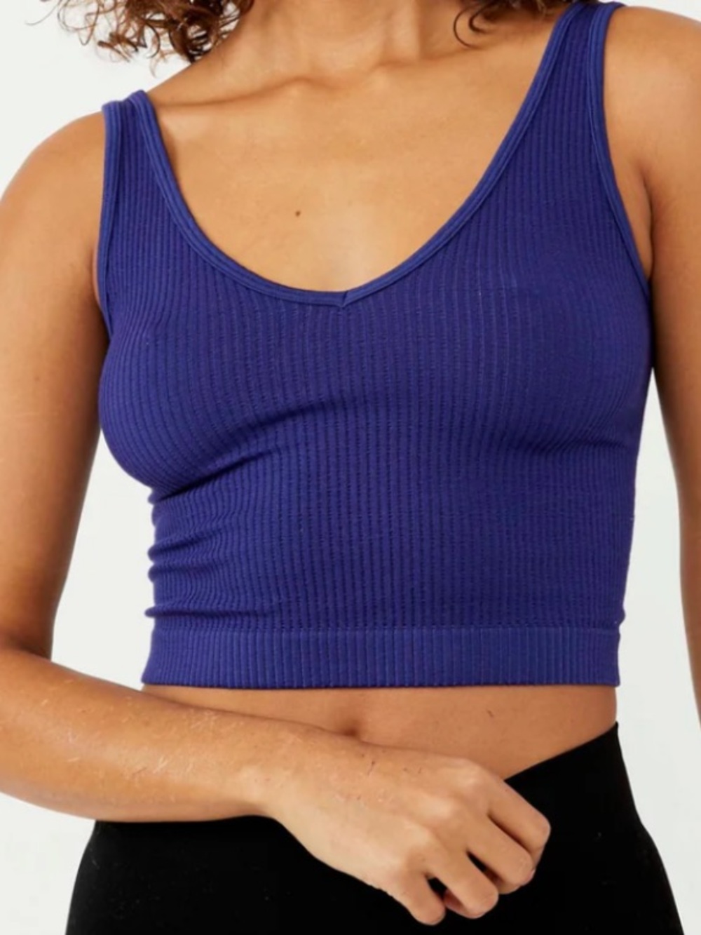 Free People Ribbed V-Neck Tank Navy Blue size M/L